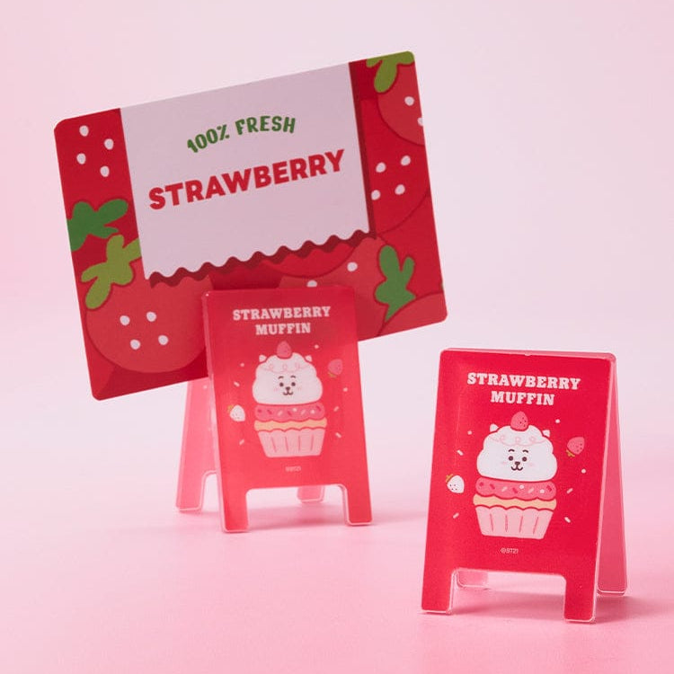 BT21  Strawberry Party Random Acrylic Multi Clip (1 Piece) de la marque BT21, clips acryliques motif fraise sur fond rose
