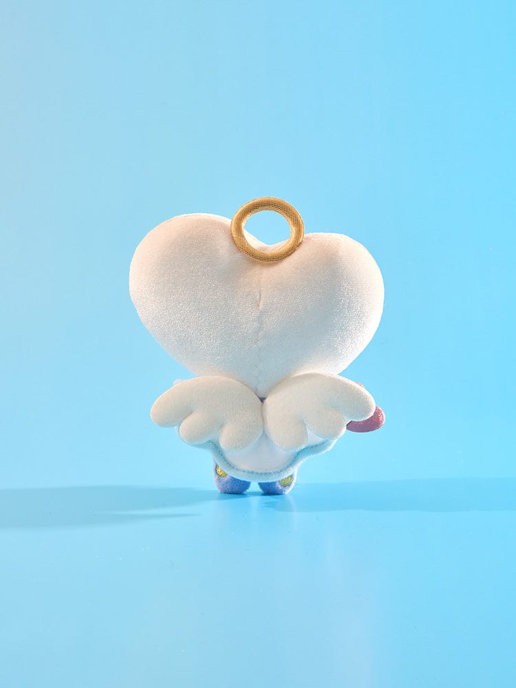 BT21 TATA ANGEL PLUSH ANGEL & VILLAIN LINE FRIENDS : peluche ange TATA au style câlin sur fond bleu, officielle
