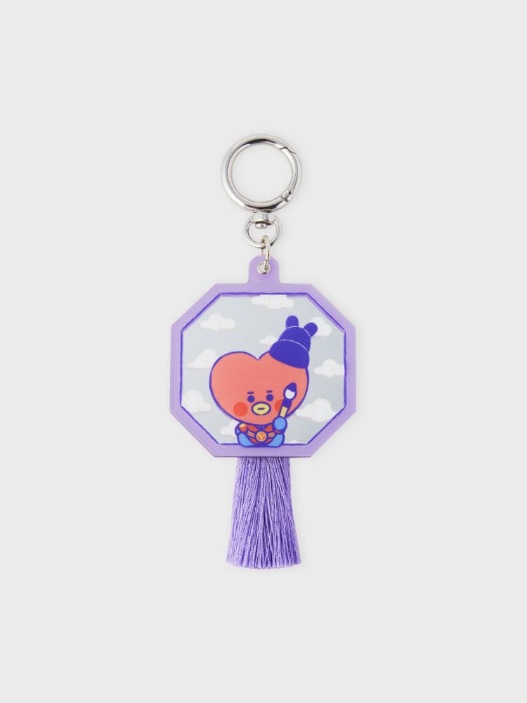 BT21 TATA BABY MIRROR KEYRING K-EDITION ver.2 : porte-clés miroir TATA V de BTS, pompon violet, fond uni.