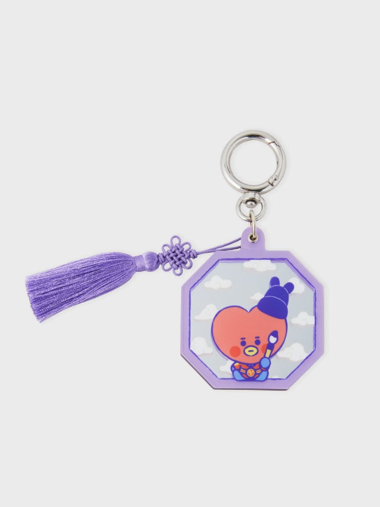 BT21 TATA BABY MIRROR KEYRING K-EDITION ver.2 : porte-clés miroir TATA/V de BTS, fond clair, accessoire fan K-pop.