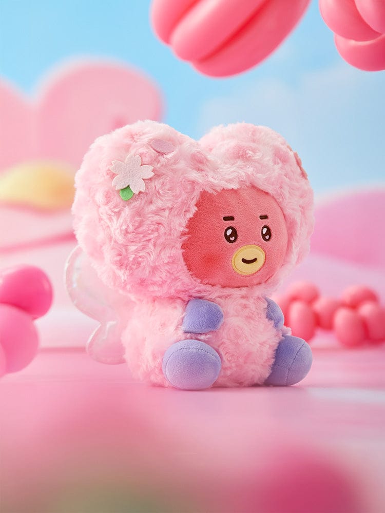 BT21 TATA BABY SITTING PLUSH SPRING FAIRY de la marque BT21, peluche rose assise sur décor pastel bleu et rose