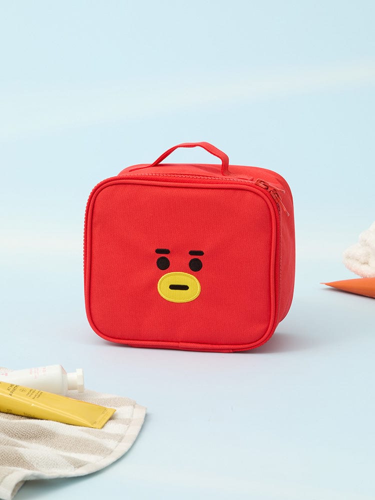 BT21 TATA BASIC MULTI POUCH (M) LINE FRIENDS, pochette rouge TATA sur fond bleu ciel, style quotidien, pack multipoches.