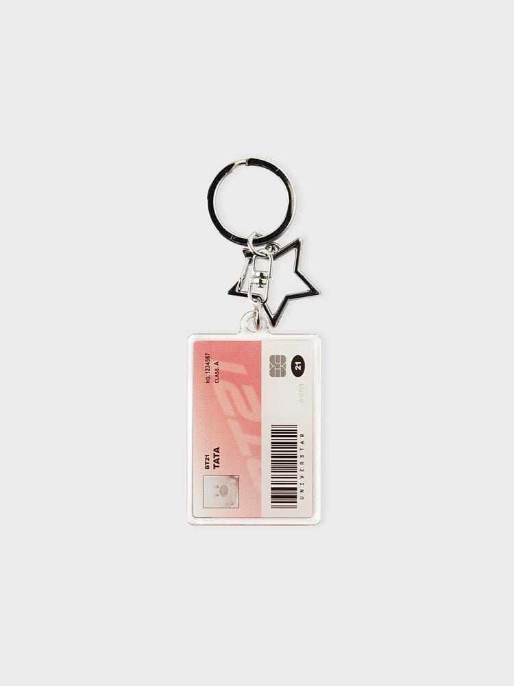 BT21 TATA ID CARD ACRYLIC KEYRING SILVER EDITION : porte-clés acrylique TATA sous licence LINE FRIENDS sur fond clair.