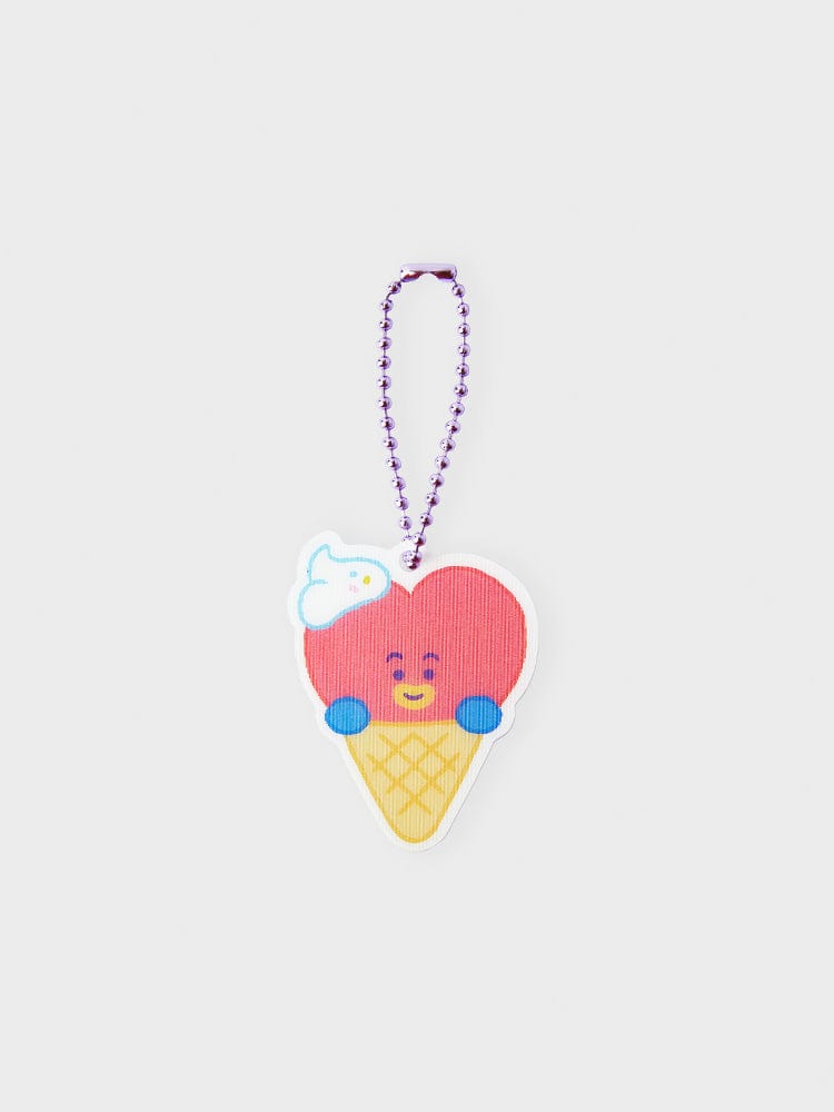 BT21 TATA LENTICULAR 3D KEYRING ON THE CLOUD EDITION, porte-clés TATA sur fond clair, style lenticulaire 3D LINE FRIENDS.