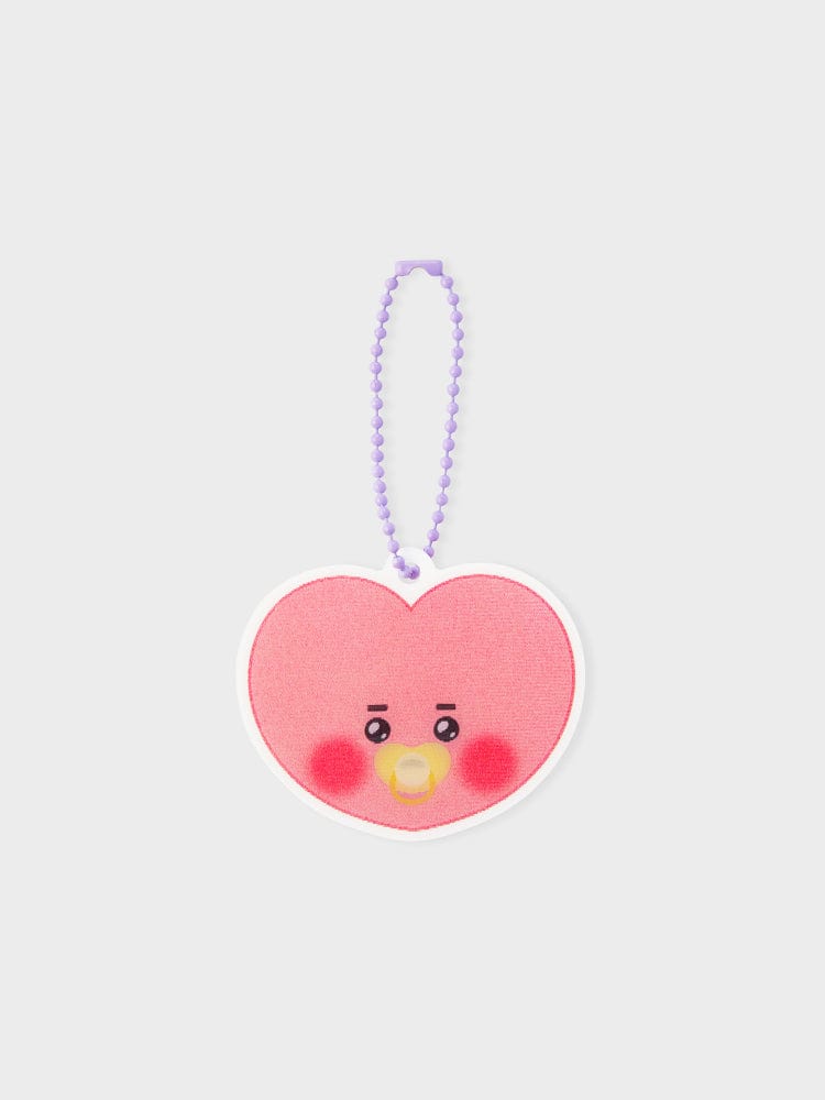 BT21 TATA NEWBORN BABY LENTICULAR 3D KEYRING : porte-clés TATA bébé rose, avec cordon violet, fond clair, style K-pop.