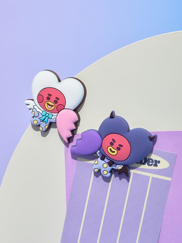BT21 TATA SILICONE MAGNET SET (2PCS) ANGEL & VILLAIN : magnets silicone Angel et VIlain sur carte papeterie LINE FRIENDS