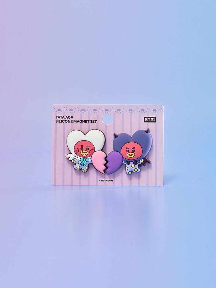BT21 TATA SILICONE MAGNET SET (2PCS) ANGEL & VILLAIN : magnets silicone officiels LINE FRIENDS, TATA prince extraterrestre, papeterie