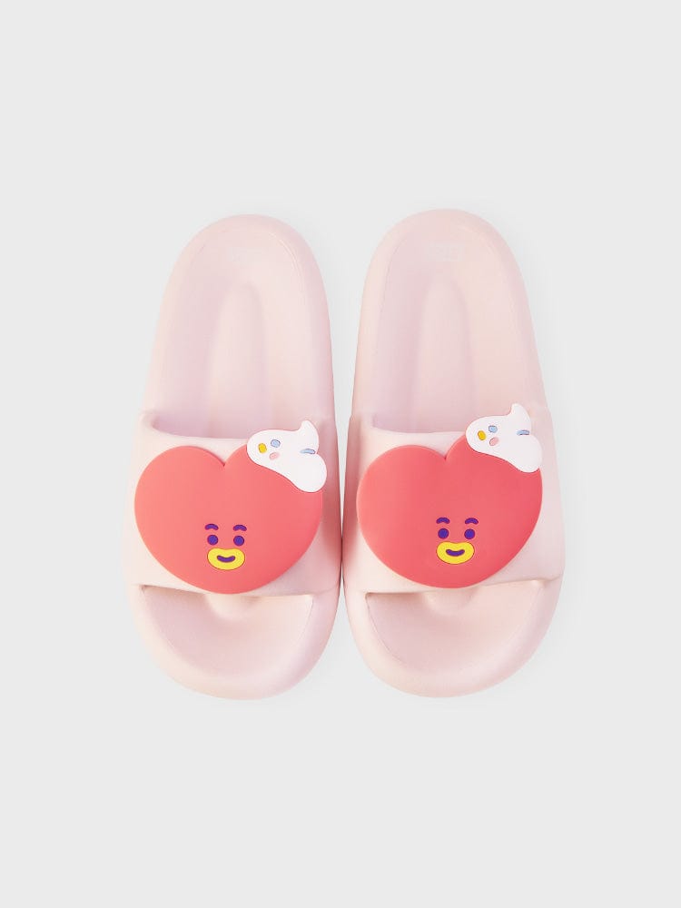 BT21 TATA SLIPPERS ON THE CLOUD EDITION, chaussons officiels LINE FRIENDS avec TATA sur coussins roses kawaii