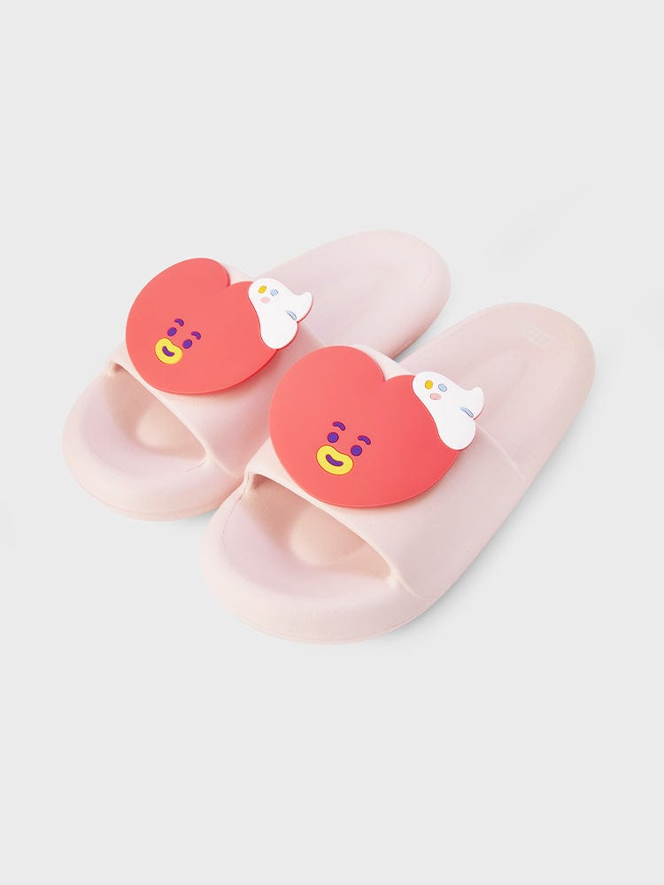 BT21 TATA SLIPPERS ON THE CLOUD EDITION, pantoufles officielles LINE FRIENDS, TATA sur nuages, vues de face, rose kawaii