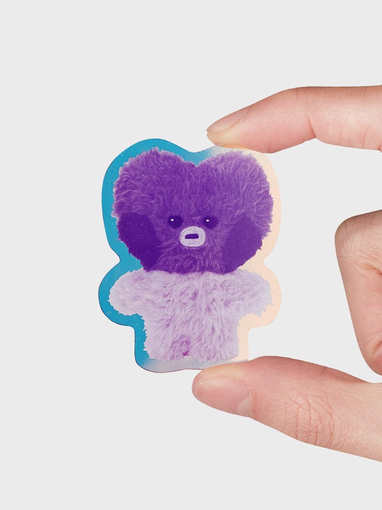 BT21 TATA minini ACRYLIC MAGNETIC CLIP PURPLE OF WISH EDITION : clip magnétique violet en forme de TATA, en main, papeterie BT21.