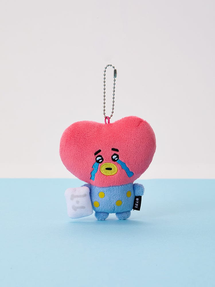 BT21 TEARDROP PLUSH KEYRING TODAY'S FACE : porte-clés plush cœur rose avec personnage, sur fond clair, LINE FRIENDS/BTS