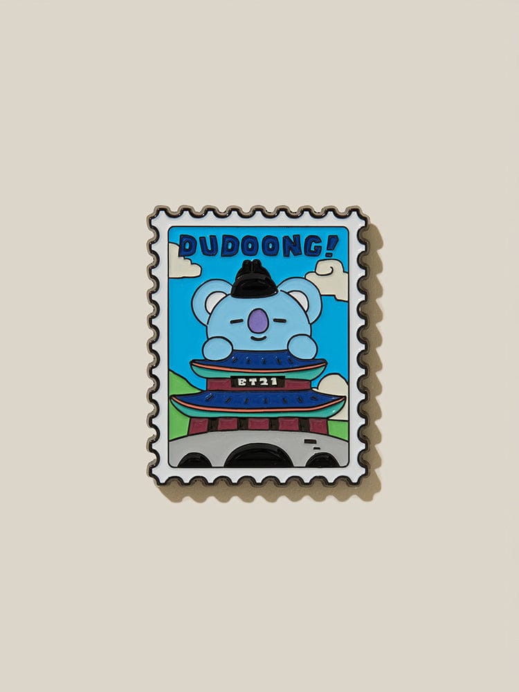 BT21 metal magnet SEOUL EDITION LINE FRIENDS : magnet métal Dudoomg sur fond clair, style timbre pour papeterie.