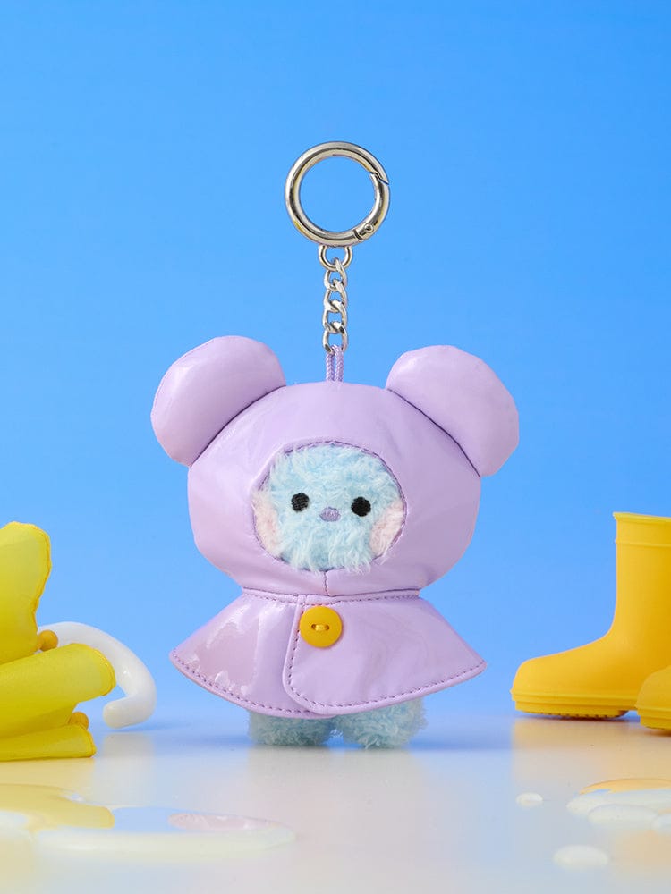 BT21 mini minini PLUSH KEYRING RAINY DAY porte-clés peluche Minini BTS x LINE FRIENDS sous pluie, fond bleu