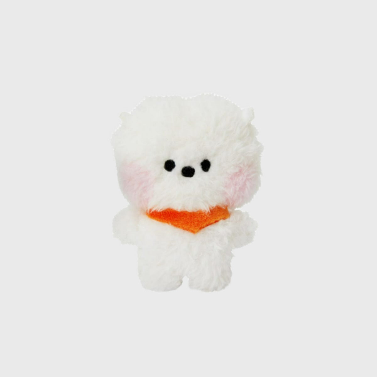 BT21 mini minini RJ DOLL : peluche alpaga blanche officielle, Jin de BTS, fond clair, forme arrondie et minimaliste.