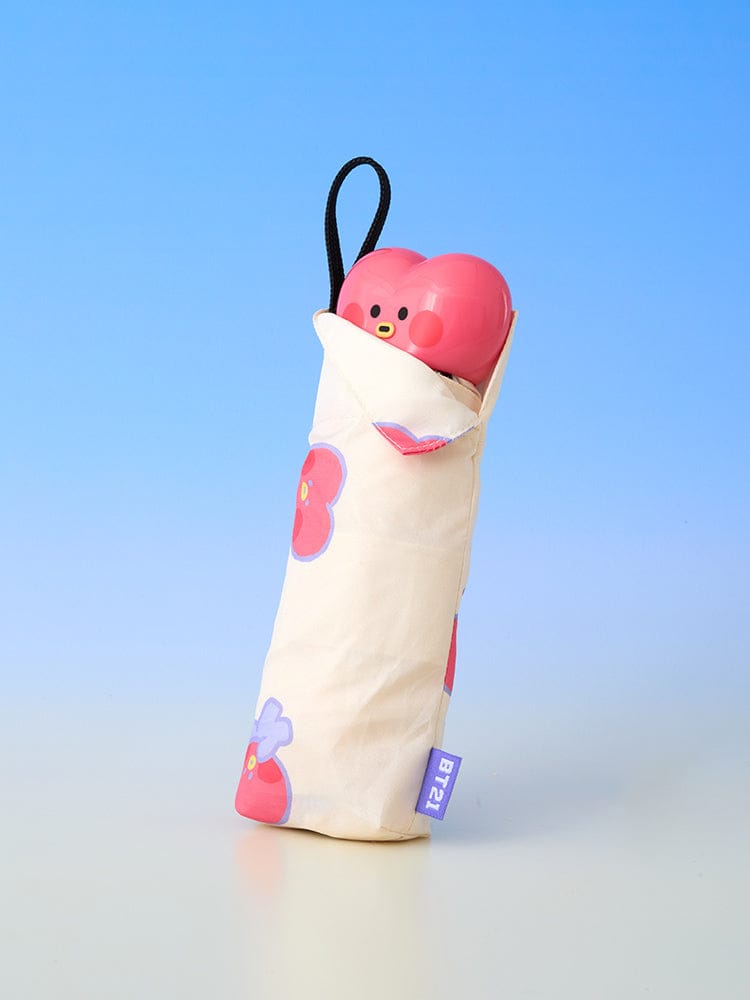 BT21 minini 3-TIER UMBRELLA RAINY DAY de LINE FRIENDS, parapluie compact et mignon sur fond bleu