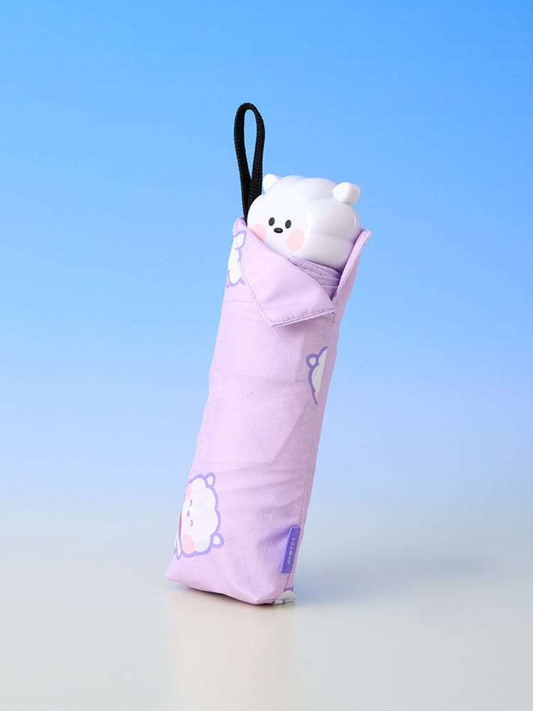 BT21 minini 3-TIER UMBRELLA RAINY DAY, parapluie compact LINE FRIENDS, étui violet avec personnages sous ciel bleu