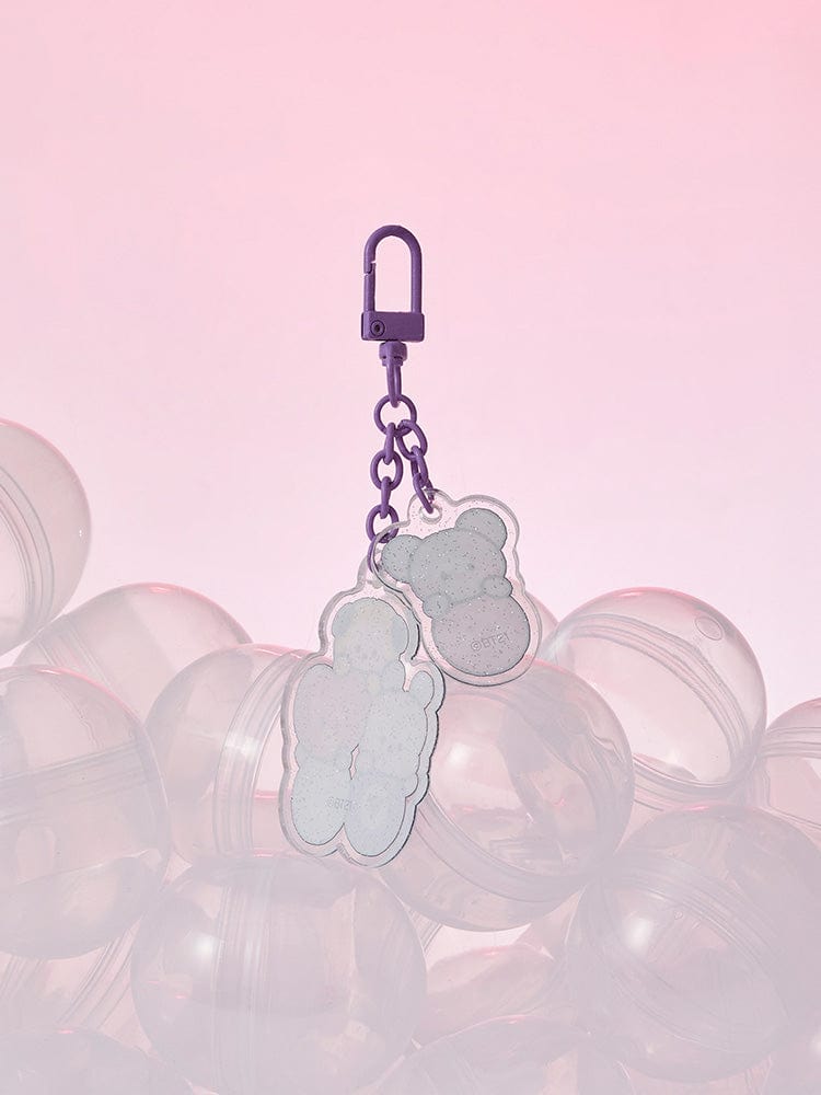 BT21 minini ACRYLIC KEYRING LUCKY GATCHA - A : porte-clés acrylique LINE FRIENDS/BTS, sur fond rose, personnages BT21