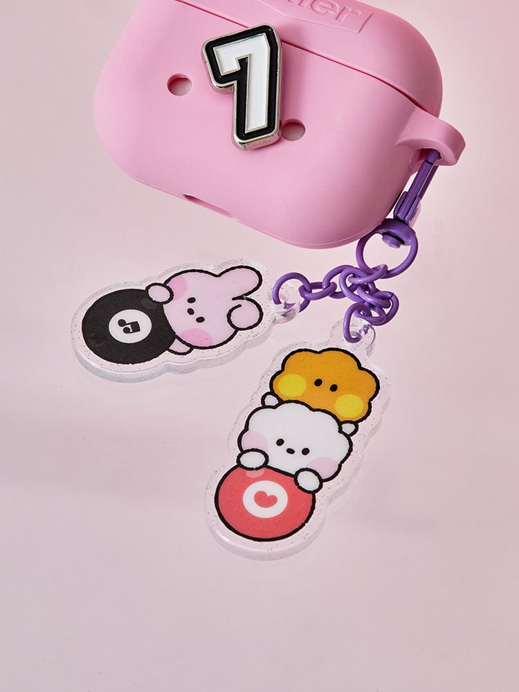 BT21 minini ACRYLIC KEYRING LUCKY GATCHA - B, porte-clés acrylique minini, sur étui rose, LINE FRIENDS x BTS, photo produit.