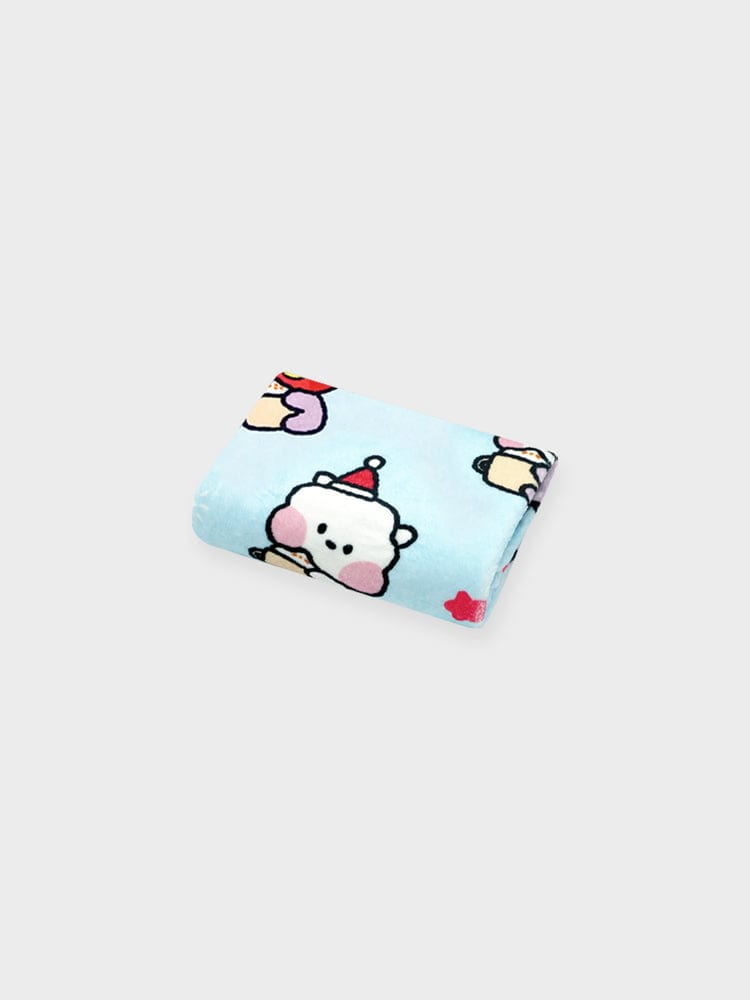 BT21 minini BLANKET (BLUE) : couverture kawaii LINE FRIENDS/BTS avec personnages, sur fond clair, ambiance chaleureuse