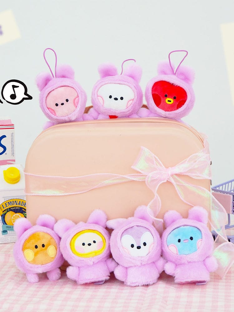 BT21 minini FINGER PUPPET & KEYRING, porte-clés figurines mini peluche sur trousse, collection LINE FRIENDS, visuel rose