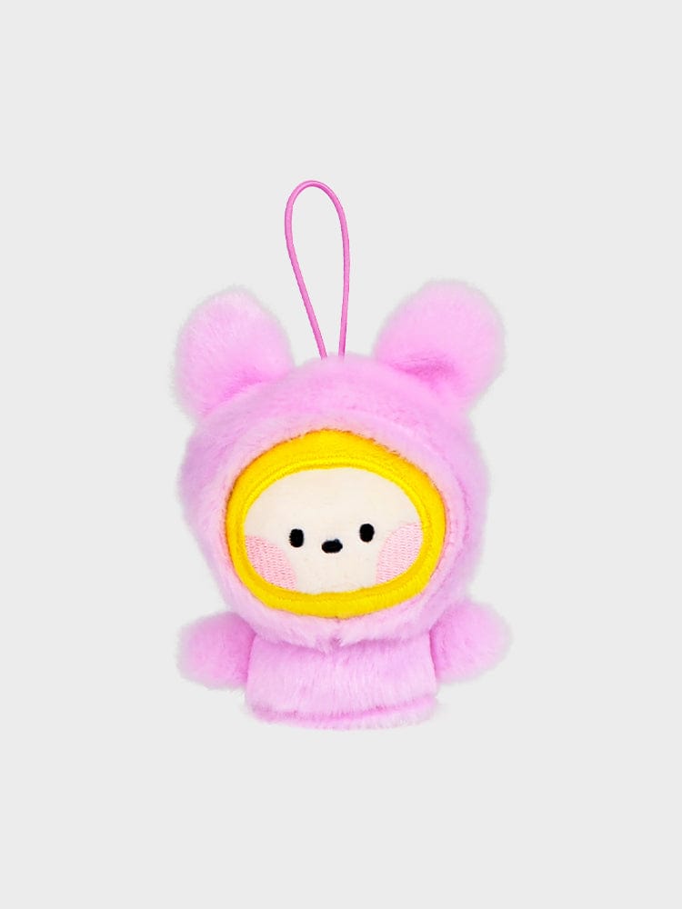 BT21 minini FINGER PUPPET & KEYRING rose, porte-clés peluche de la collection MININI BT21 (LINE FRIENDS/BTS) sur fond clair