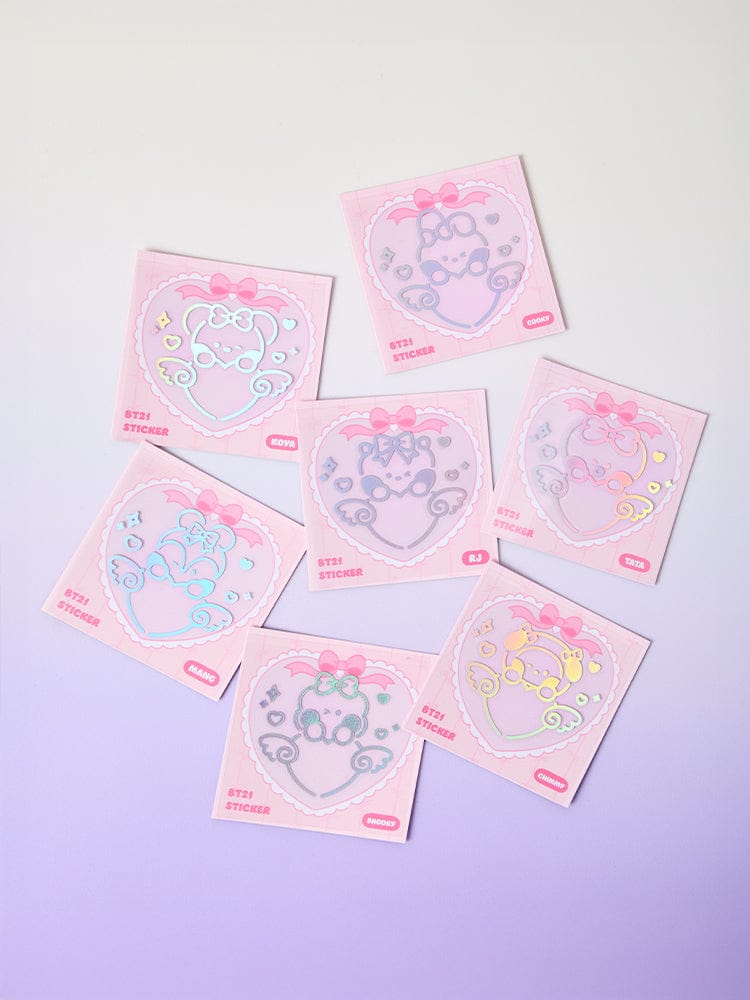 BT21 minini HOLOGRAM MEDIUM STICKER RIBBONED U (2EA) LINE FRIENDS : stickers hologrammes roses en forme U, papeterie BT21
