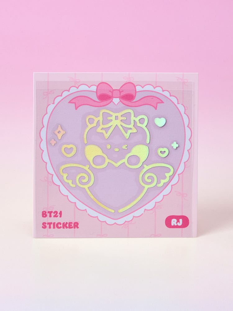 BT21 minini HOLOGRAM MEDIUM STICKER RIBBONED U (2EA) sticker holographique rose, personnage BT21, coffret minini, papeterie