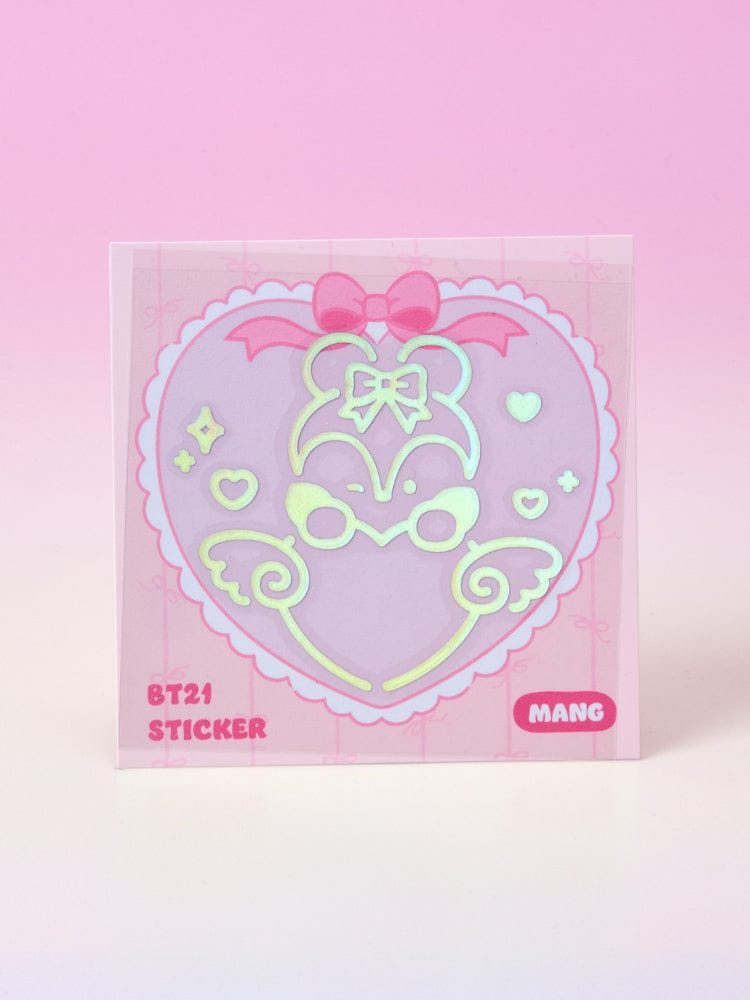 BT21 minini HOLOGRAM MEDIUM STICKER RIBBONED U (2EA) autocollant hologramme Mang sur fond rose, papeterie LINE FRIENDS