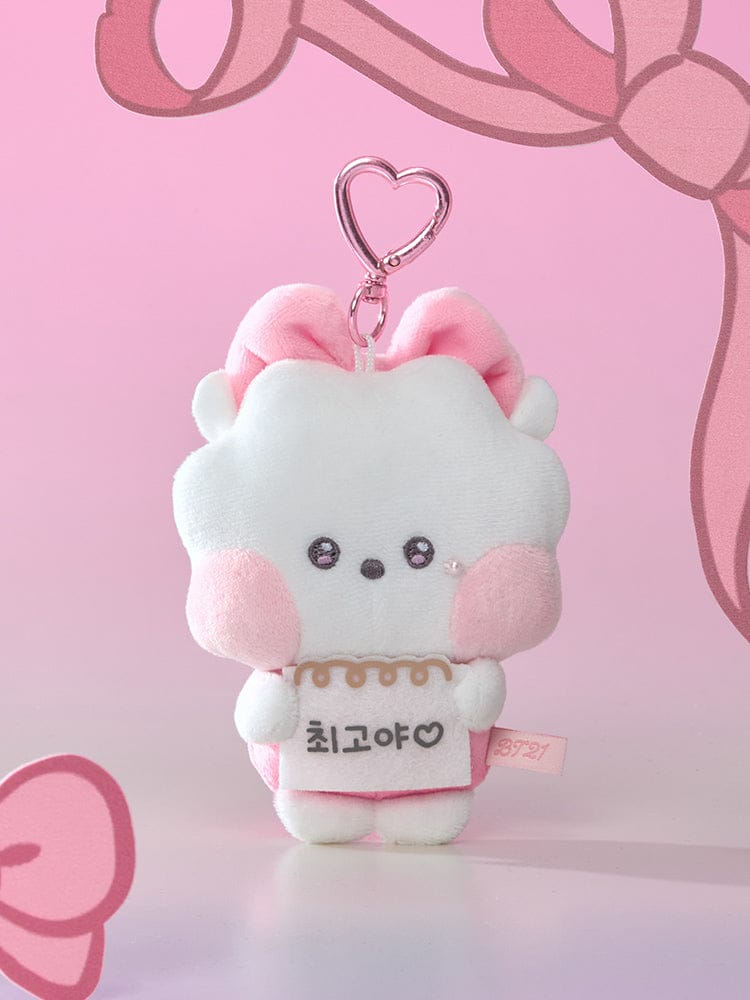BT21 minini I LOVE YOU MESSAGE BOOK PLUSH KEYRING RIBBONED U : porte-clés en peluche sur fond rose, LINE FRIENDS x BTS