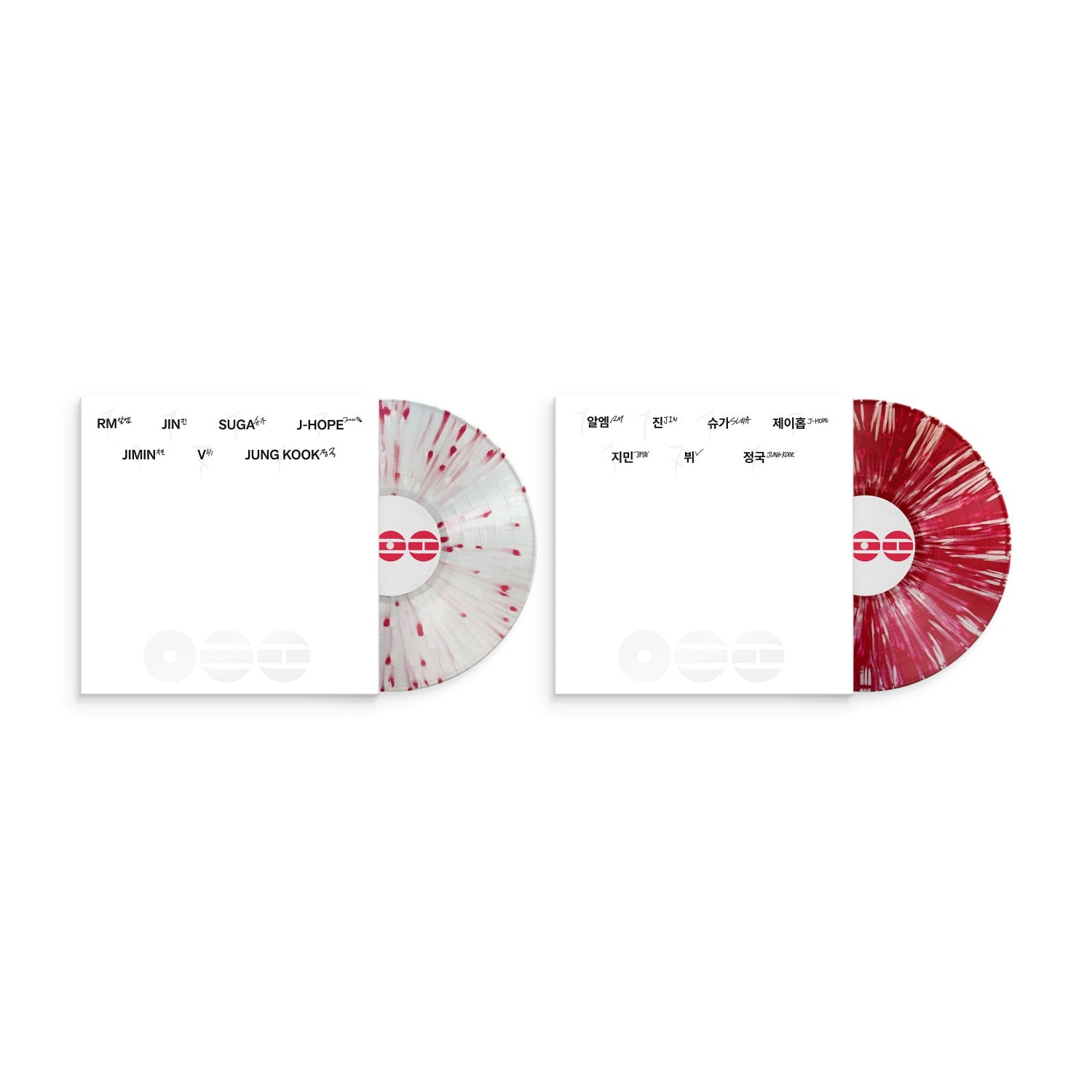 BTS - [ARIRANG] (Deluxe Vinyl) (B&W Ver. / Color Ver.) (Set of 2) : coffret vinyles BTS, pochettes B&W et rouges.
