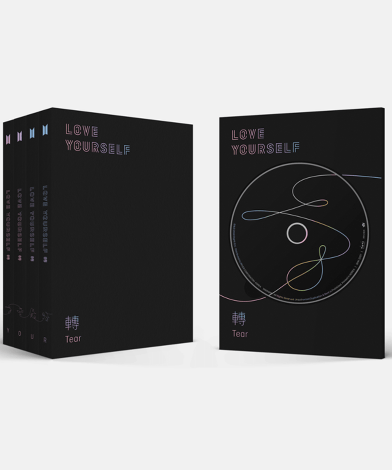 BTS - LOVE YOURSELF 轉 ‘Tear’ (Y.O.U.R 4 Random) - Album Kpop, boîte noire avec visuel LOVE YOURSELF, marques et titres BTS