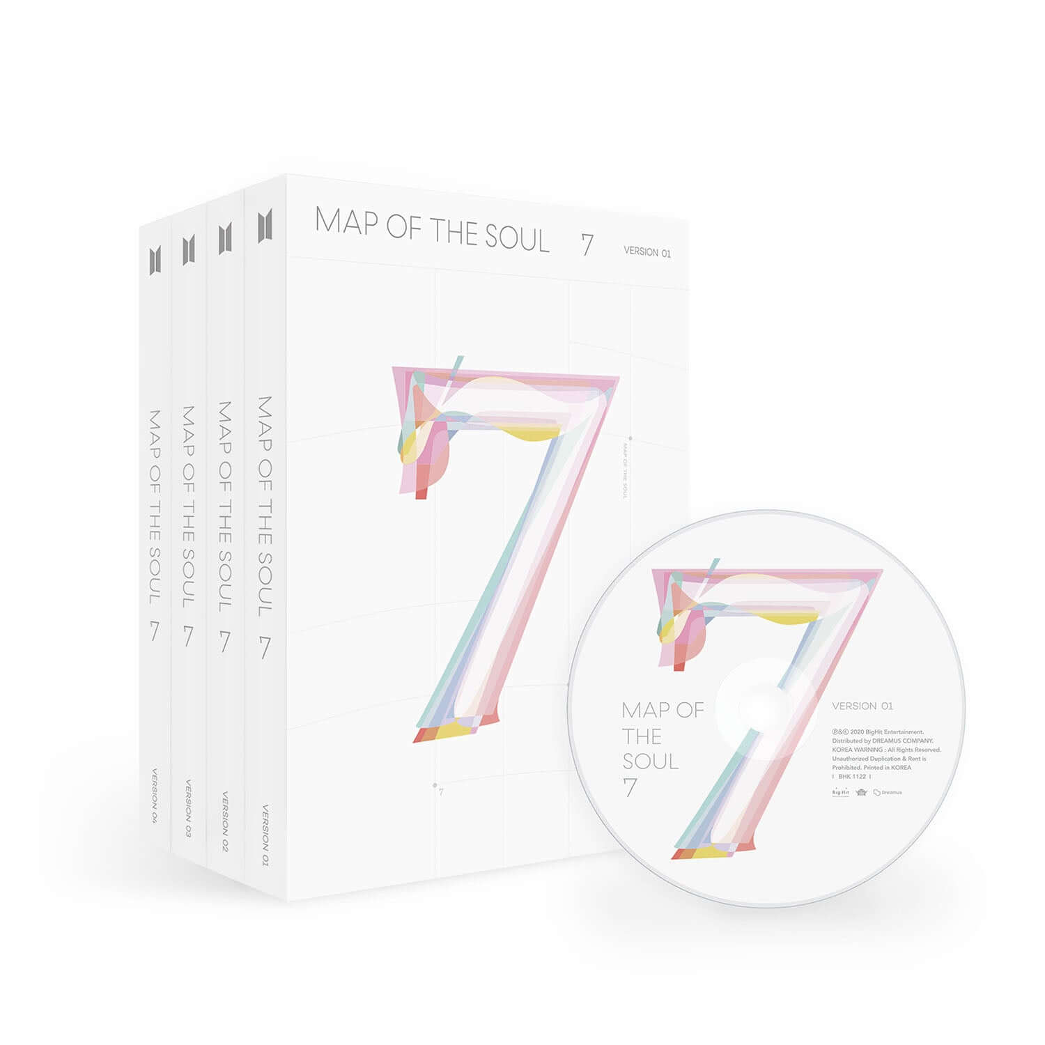BTS - [MAP OF THE SOUL : 7] (1+2+3+4 Ver. Set of 4) - Album Kpop : coffret blanc et CD, visuel studio BTS