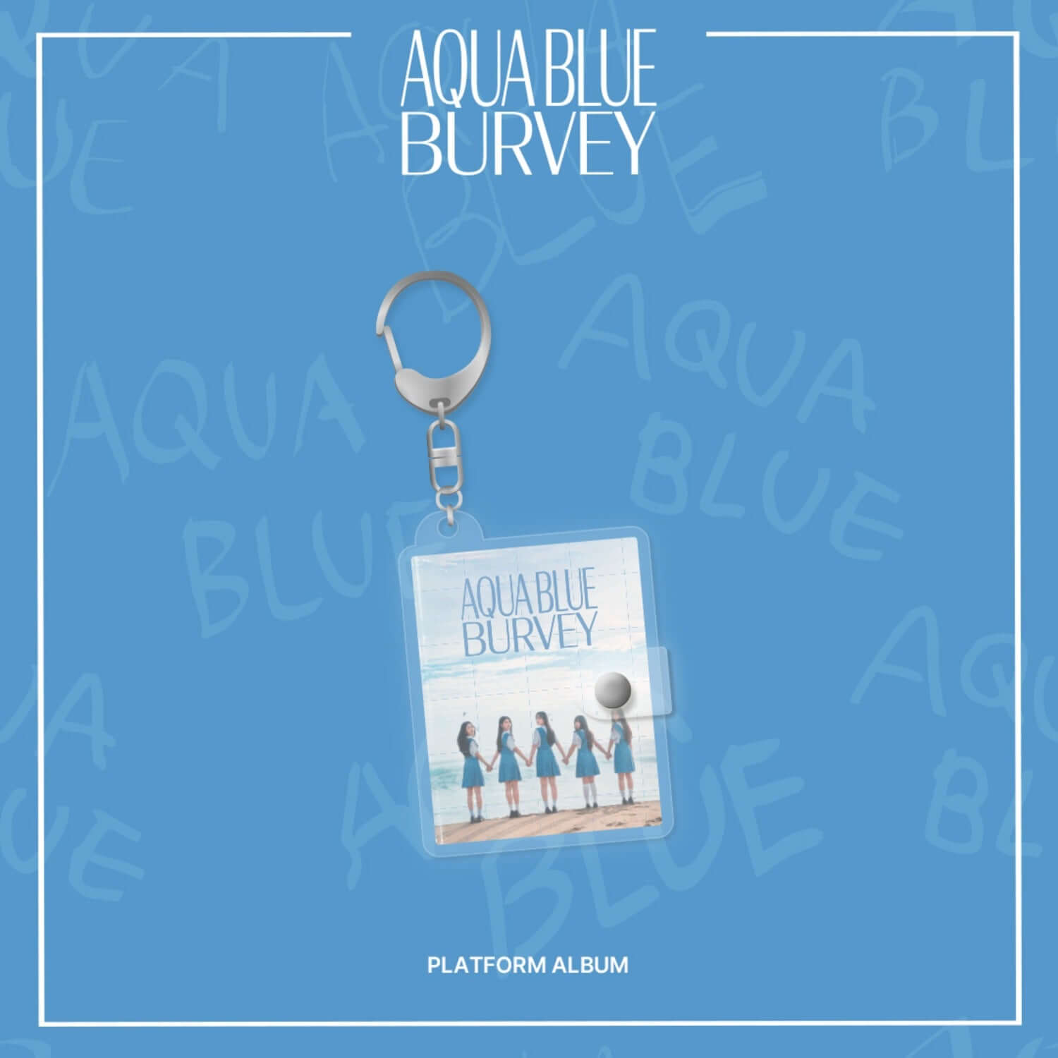 BURVEY - Special Single [AQUA BLUE] - Album Kpop : pochette bleue AQUA BLUE avec porte-clés, visuel aquatique minimal