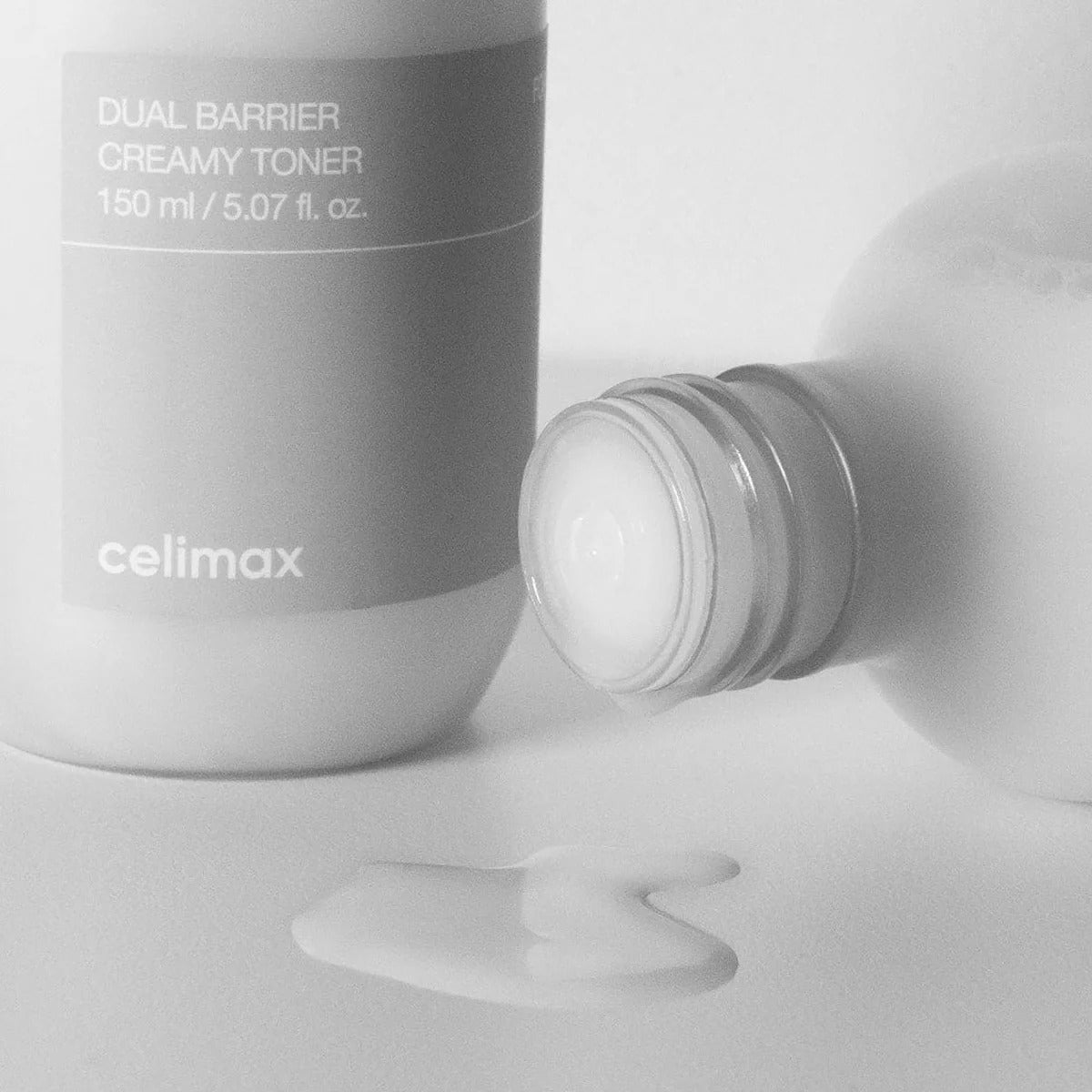 CELIMAX Dual Barrier Creamy Toner 150ml par Celimax, flacon et crème sur fond blanc, contexte visuel produit.
