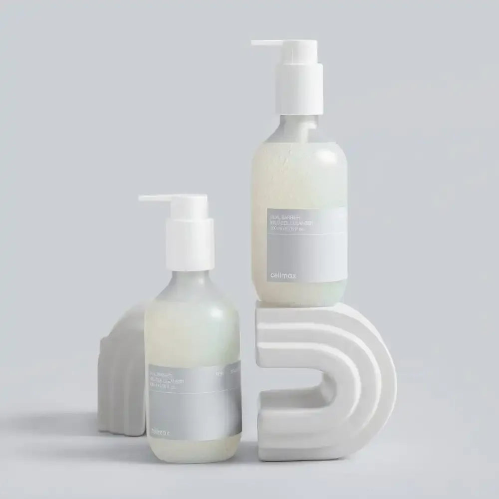 CELIMAX Dual Barrier Mild Gel Cleanser 200ml, flacons sur fond clair, marque CELIMAX, contexte visuel cosmétique.