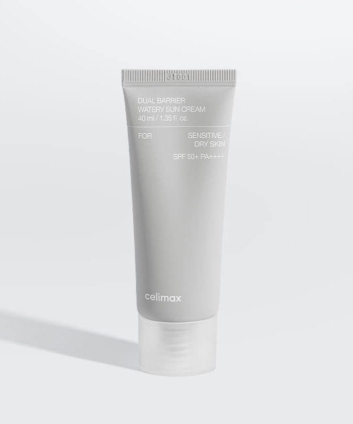 Crème solaire CELIMAX Dual Barrier Watery Sun Cream 40ml pour peau sensible, SPF 50+, protection solaire hydratante et nourrissante.