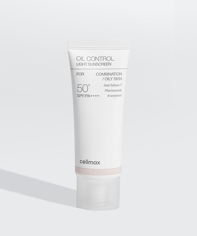 CELIMAX Oil Control Light Sunscreen 40ml tube de crème solaire SPF 50+ pour peau grasse et mixte, contrôle de l'huile, hydratation légère.