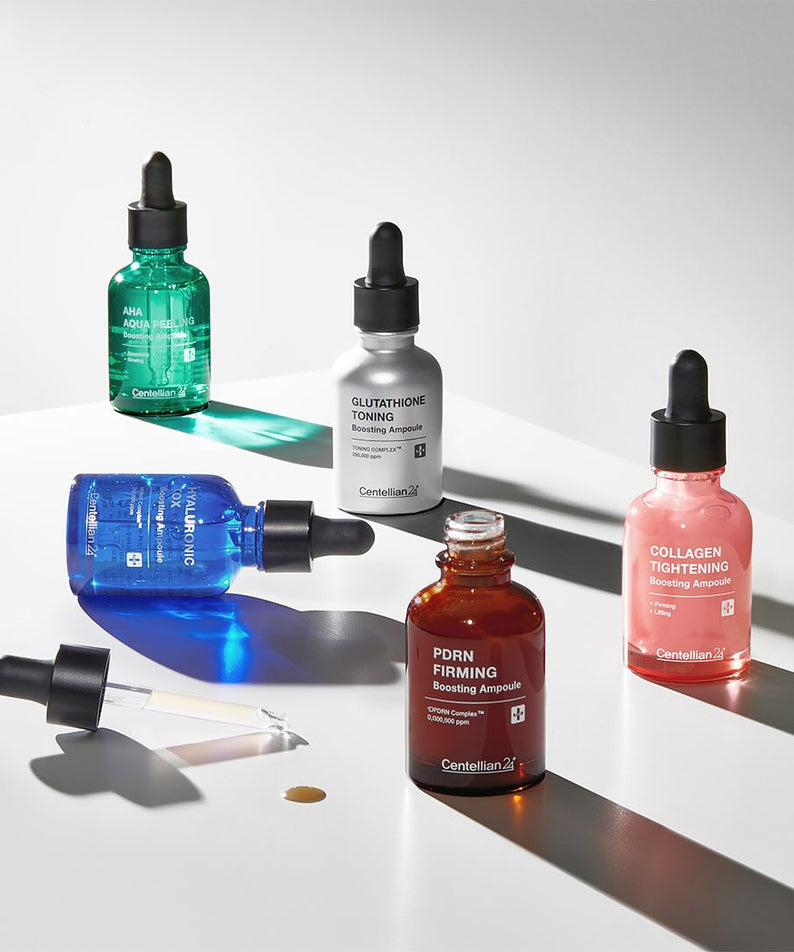 CENTELLIAN 24 Glutathione Toning Boosting Ampoule 30ml 5 Types, sérums multicolores sur fond clair, marque Centellian 24