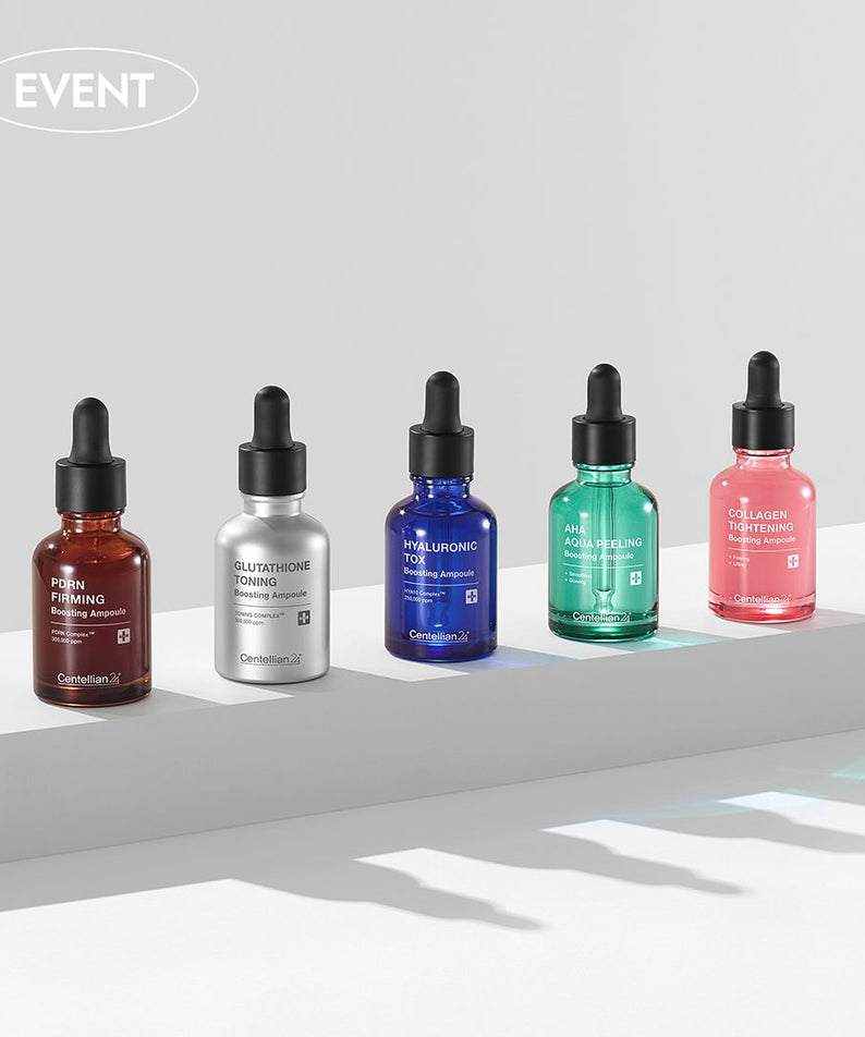 CENTELLIAN 24 Glutathione Toning Boosting Ampoule 30ml 5 Types, marque CENTELLIAN, flacons sur fond gris clair