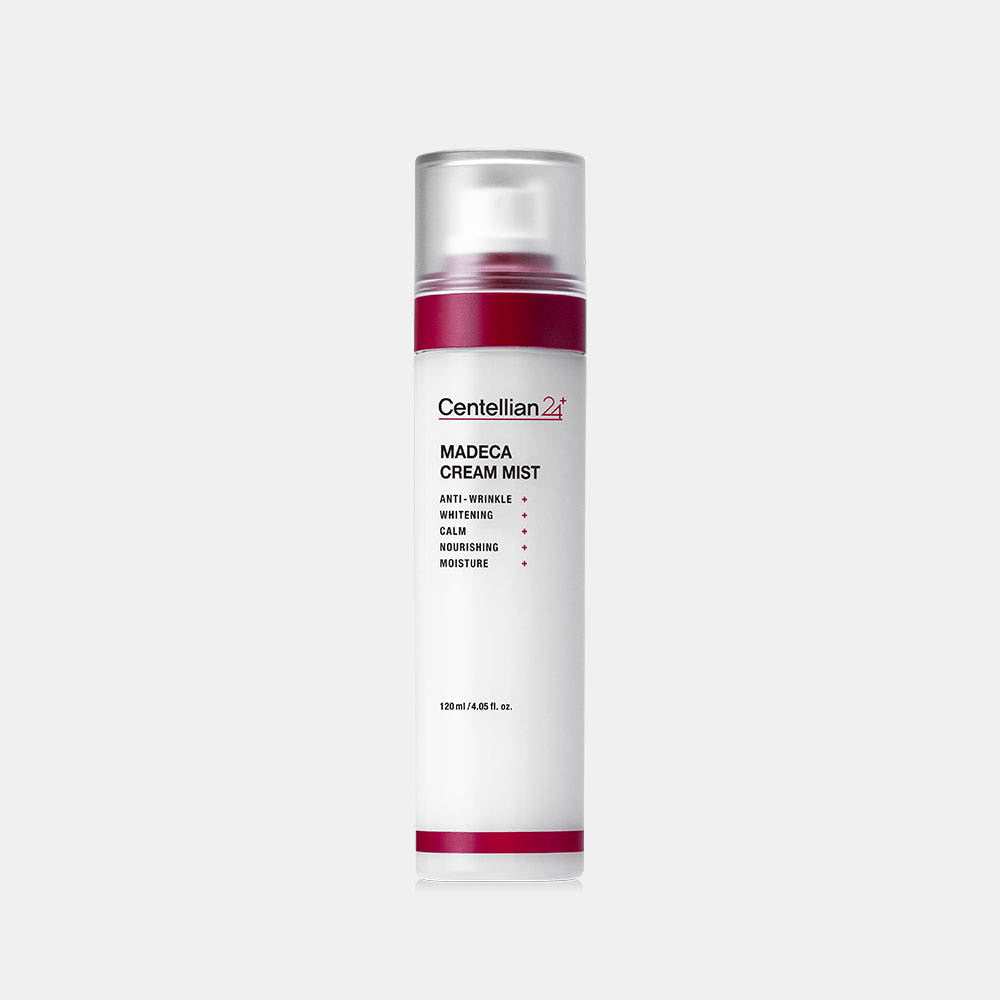CENTELLIAN 24 Madeca Cream Mist 120ml, flacon blanc et bordeaux sur fond clair, marque Centellian 24