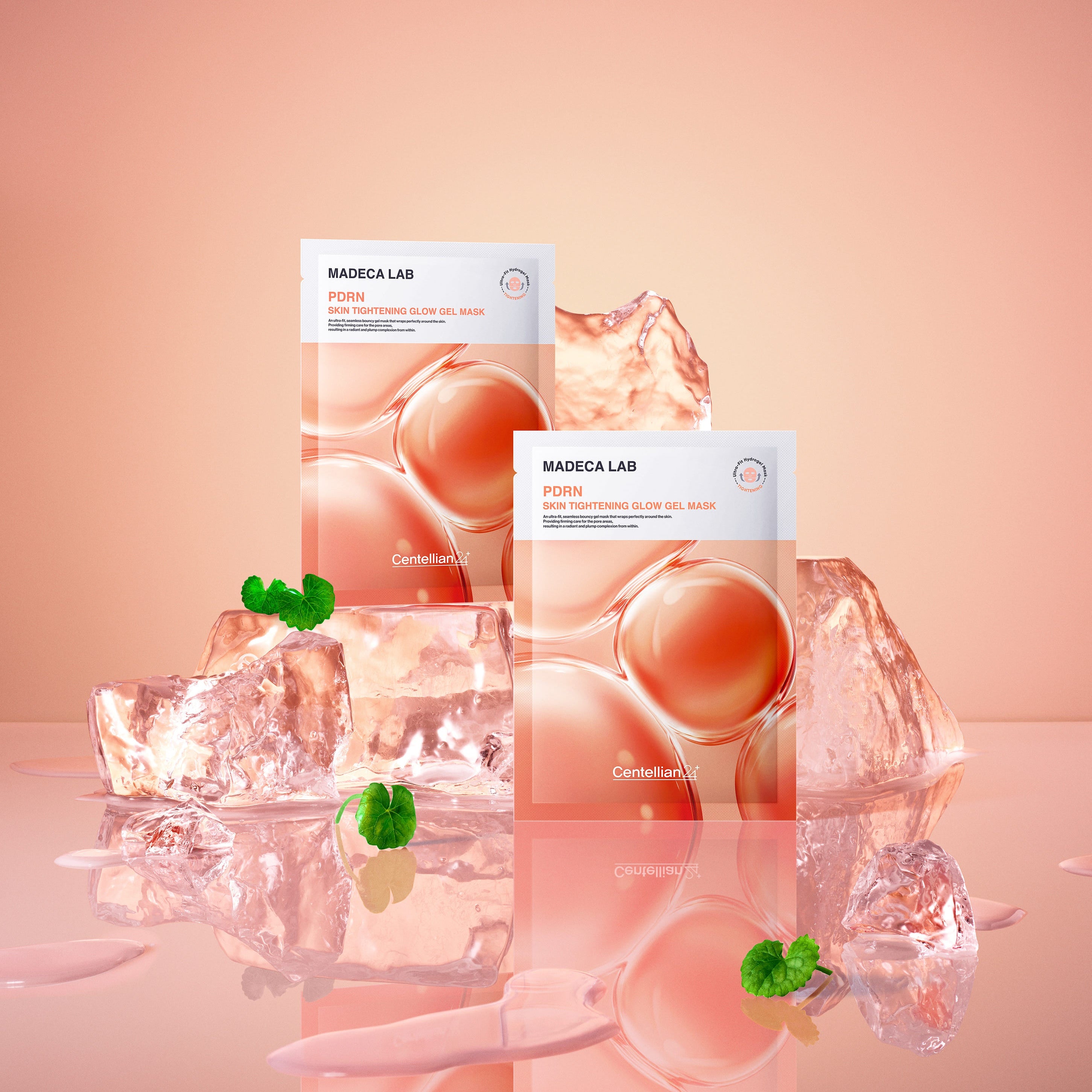 CENTELLIAN 24 Madeca Lab Gel Mask 22ml x 1 sheet, masques en gel sur fond rose avec éclats de glace