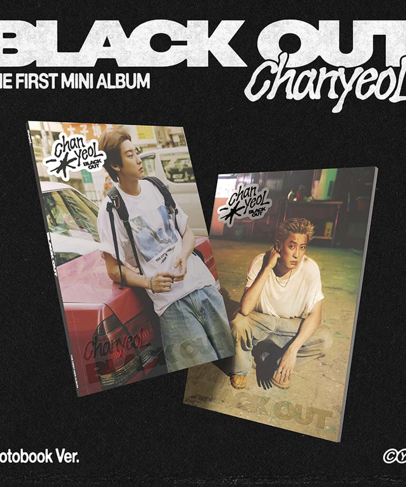 CHANYEOL - 1st Album [Black Out] (Photo Book Ver.) (Set of 2) - Album Kpop, coffret photo, couverture noire, photos visuelles.