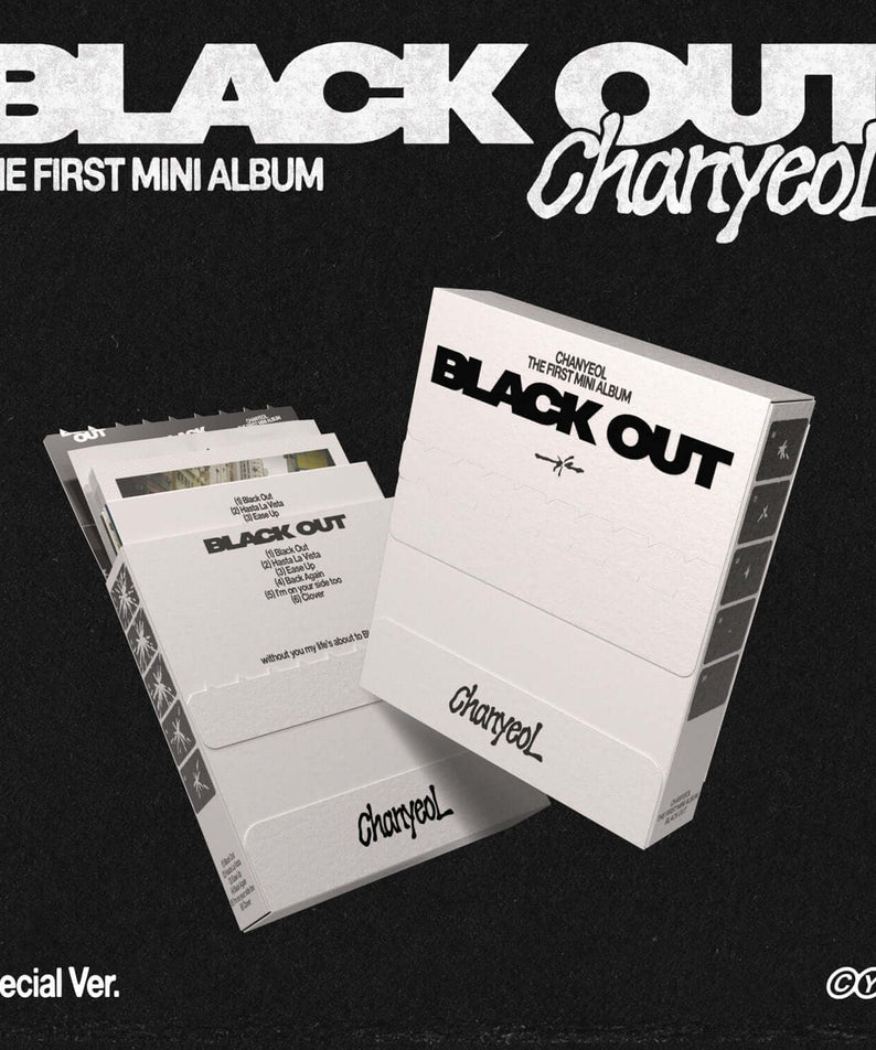 CHANYEOL - 1st Album [Black Out] (Special Ver.) - Album Kpop, visuel packaging noir et blanc sur fond sombre.