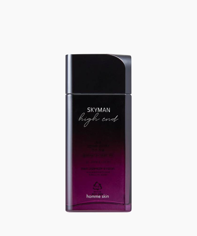 CHARMZONE  Skyman High-End Homme Skin 130ml, flacon noir et violet sur fond clair.