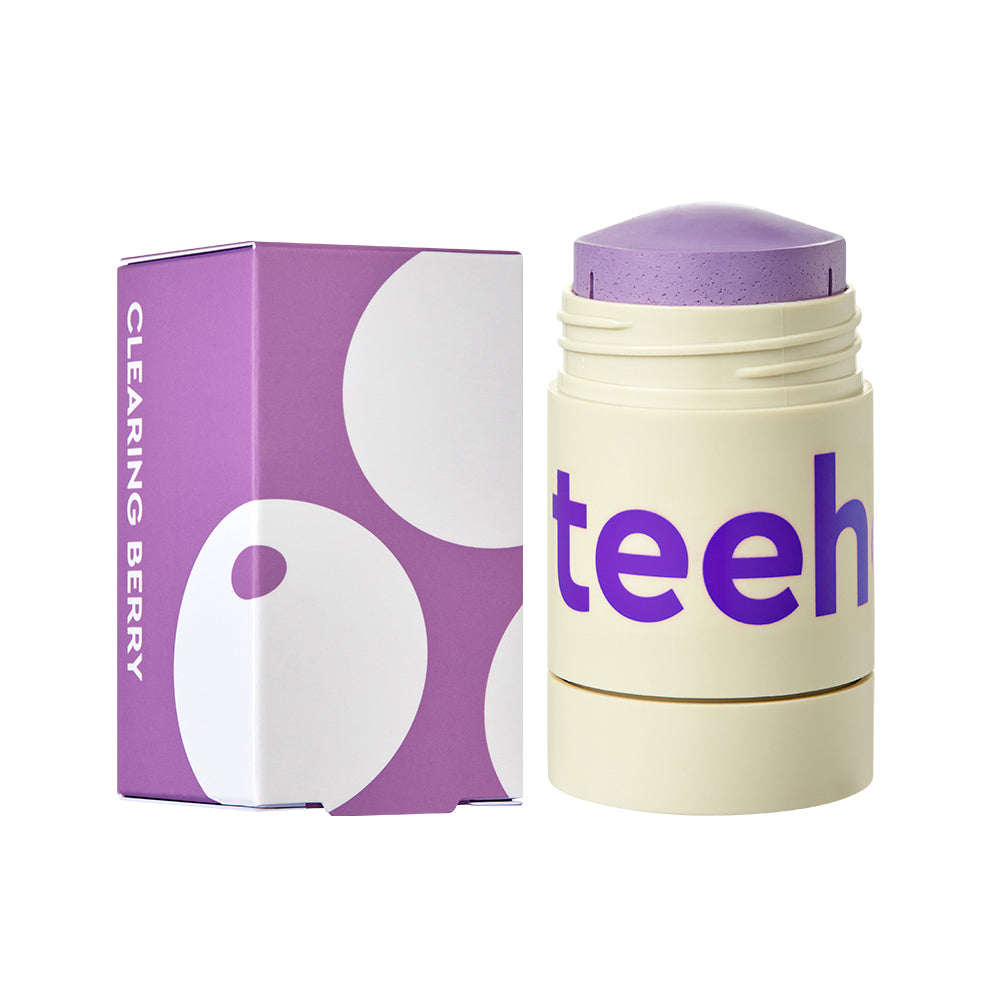 CHARMZONE  Teeheehee Clearing Berry Clay Mask Stick 35g : stick à l’argile, boîte et visuel produit violet.