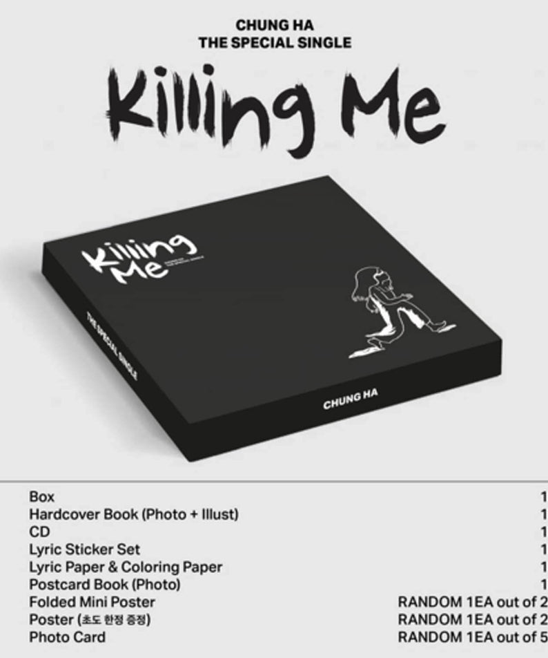 CHUNGHA - The Special Single [Killing Me] - Album Kpop, pochette noire sur fond clair, visuel du disque, marque CHUNGHA.