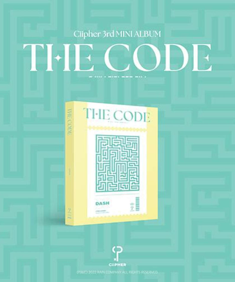 CIIPHER - 3rd Album [THE CODE] (DASH Ver.) - Album Kpop, pochette sur fond motifs rétro bleus, design CIIPHER.