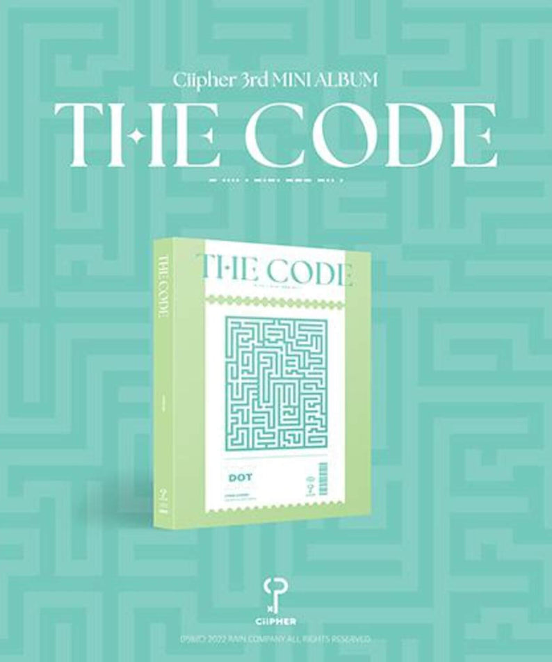 CIIPHER - 3rd Album [THE CODE] (DOT Ver.) - Album Kpop, visuel couverture verte et motif labyrinthe, album officiel.