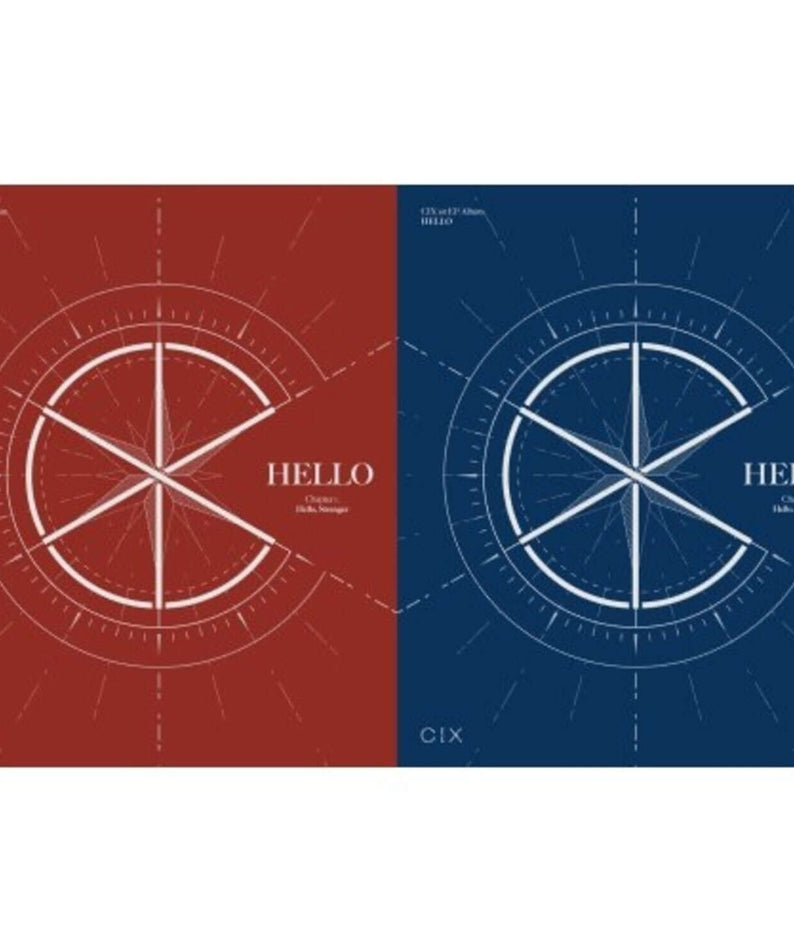CIX - 1st Album [HELLO Chapter 1. Hello, Stranger] Hello + Stranger Ver. - Album Kpop, couverture rouge/bleu avec motif horloge