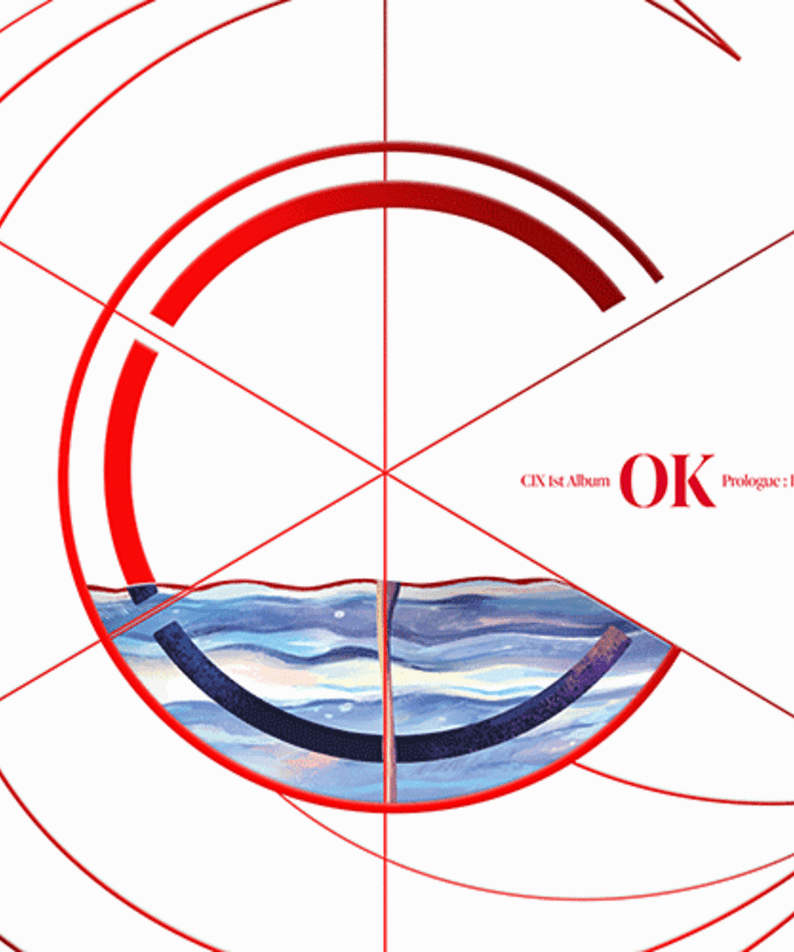 CIX - 1st Album 'OK' Prologue : [Be OK] (RIPPLE Ver.) - Album Kpop, visuel rouge/bleu avec cercle et mer, marque CIX